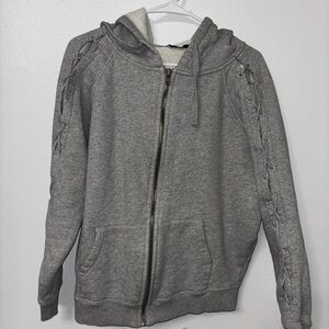 IRO Sakina Zip Up Sweatshirt Lace Up Detail Cotton Grey Size S Sweat Top